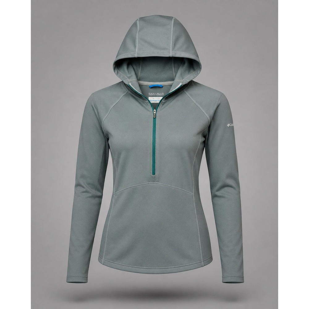 Columbia Omni-Wick Womens Small 1/4 Zip Hoodie Sage Green AL6964 Activewear